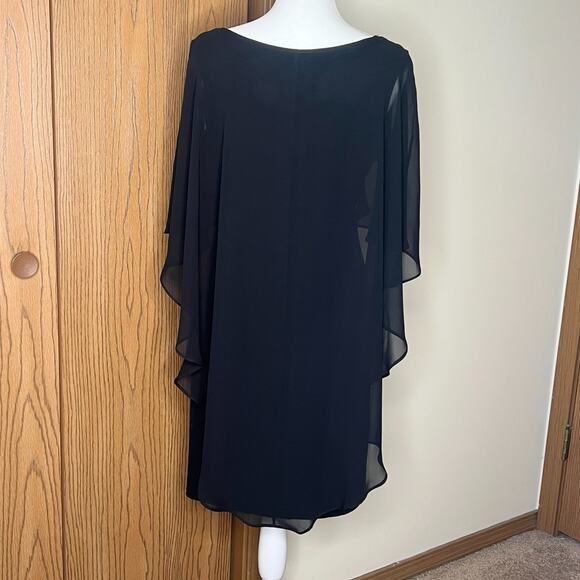 Glamour Black Capelet Dress Sheer Overlay Holiday Wedding Cocktail Evening Goth - Picture 6 of 10